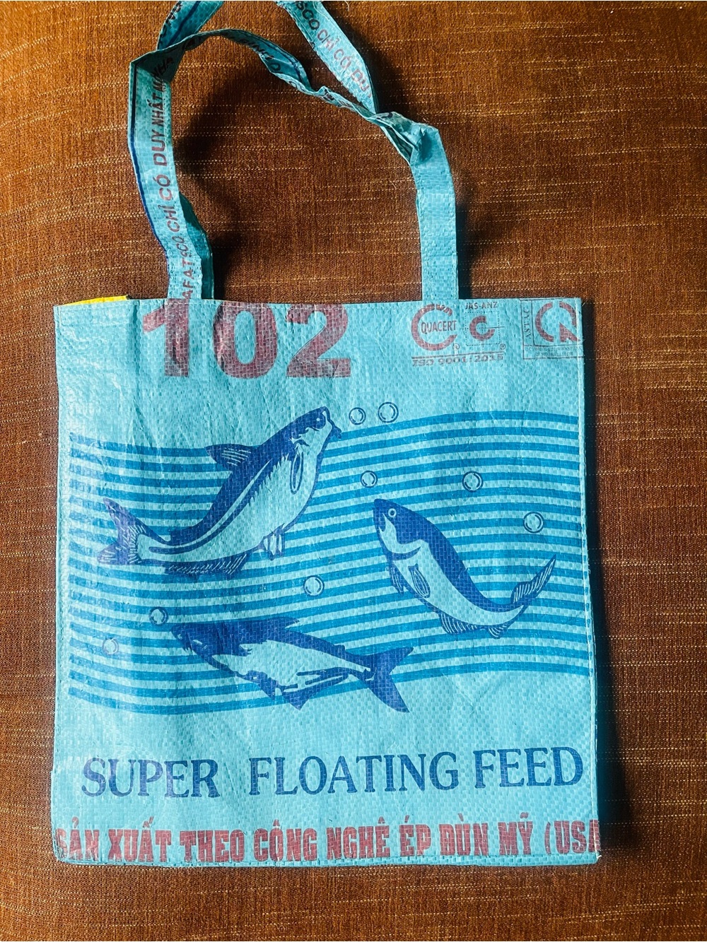 Reusable, Durable Woven Tote with zipper pouch made from Recycled Cement Bags